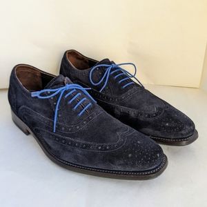 Floris Van Bommel Blue Suede Wingtip Oxfords Dress Shoes Men's Sz 7.5